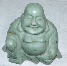 ANCIENNE VINTAGE SCULPTURE BOUDDHA RIANT PIERRE DURE /NO BRONZE ANCIEN