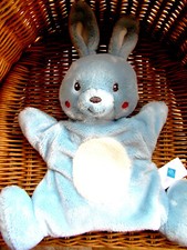 doudou tex lapin bleu marionnette bleu blanc kom neuf