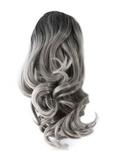 Postiche Tresse Ondulée mi Longue 35cm Peigne + Bande Élastique Gris Mix JL-3024