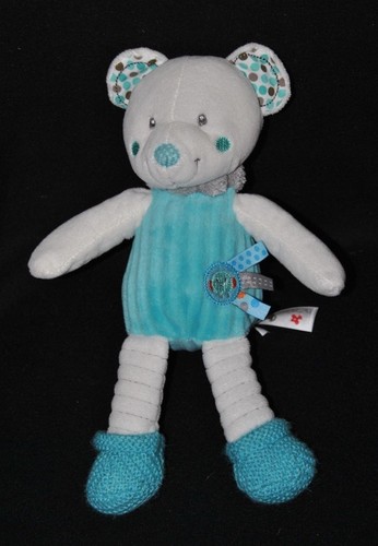 Peluche doudou ours blanc - , bleu