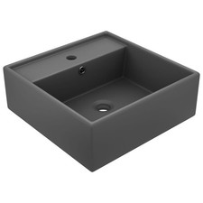 Lavabo Carré de Luxe à Trop-plein Gris Clair Mat Céramique Lave-mains vidaXL