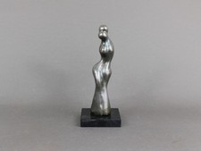 Stylized couple sculpture, Vintage 1970s, 925 silver abstract statue, Modern art