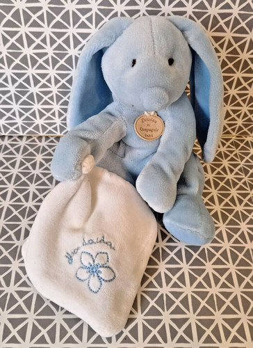Doudou lapin bleu - , mouchoir