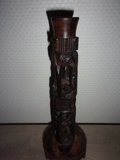 Ancienne Colonne Africaine / Pied de Lampe en Bois Sculpté 30cm