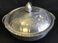 Vintage hammered aluminum casserole with lid, MCM, Rodney Kent, tulip design
