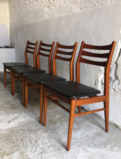 Lot de 4 chaises bois et simili cuir noir, chaise scandinave, chaise bois