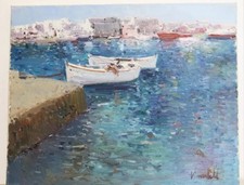 Tableau huile paysage marin - tableau,