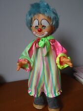 POUPEE CLOWN  VINTAGE 45 CM YEUX BLEUS DORMEURS  CHEVEUX BLEUS