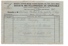 GRENOBLE (38) QUINCAILLERIE / OUTILLAGE "Sté METALLURGIQUE" Facture en 1939