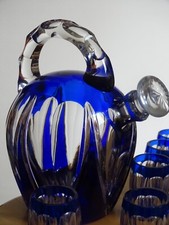 SAINT LOUIS ANCIEN SERVICE A LIQUEUR CRISTAL DOUBLER COLORER BLEU BEAUFORT 1930