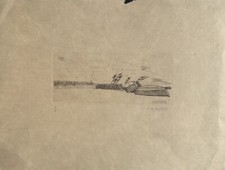 salomon alfred boisecq gravure signée au crayon Le Port barques échouées