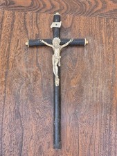 Ancien grand crucifix croix memento mori Napoléon III XIXeme reliquaire bois
