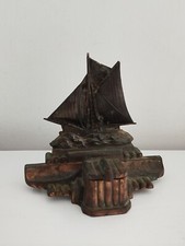 Vintage Très Beau Encrier Plumier Bateau Voilier Régule Ecole Ecriture Art Déco