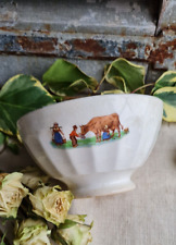 ANCIEN BOL DE GRAND MERE DECOR DE FERME VACHE ET FERMIERE DIGOIN