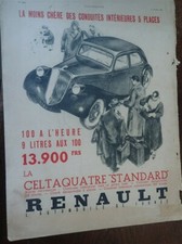 RENAULT CELTAQUATRE STANDARD 201 publicité papier ILLUSTRATION 1936