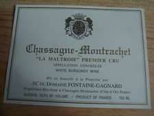 étiquette vin CHASSAGNE MONTRACHET 1er cru La Maltroie Fontaine Gagnard