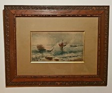 Auguste MARTIN (1828-1910) - " Tempête en Mer "Aquarelle dans cadre en fruitier 