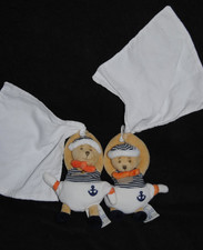 Lot 2 Doudou ours marin mouchoir blanc DOUDOU ET COMPAGNIE ancien modèle 15 Cm