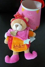 64. DOUDOU ET COMPAGNIE OURS INDIDOUS rose orange rouge cape attache têtine NEUF