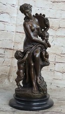 Signée Mère Bébé Romantique Bronze Marbre Fille Angelot Satyre Cupidon Nu Statue