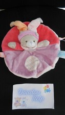 doudou plat rond chat Nina ours rose mauve BABY NAT'