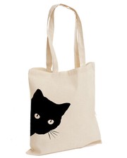 Sac fourre-tout en coton décontracté drôle chat chaton décontracté pour femme cou scoop ( CHAT CÔTÉ, SAC)