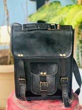 Sacoche noire pour homme bandoulière en cuir chèvre véritable messager vintag...