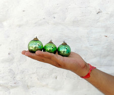 Antique Perroquet Vert Verre Balle 2.1 " Allemand Kugel Noël Ornement 3 Pcs 726