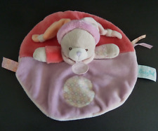 M12.DOUDOU PLAT ROND BABY NAT CHAT NINA BN002  rose mauve orange bonnet TTBE