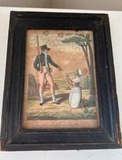 Ancien cadre avec vieux puzzle "la glaneuse prise en deffau" XVIII