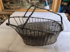 Ancien Porte Bouteille Panier Vin Rouge Métal Argenté Tressé Vintage