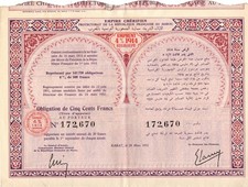 Obligation de l'empire chérifien, 500 Fr de 1952, avec coupons