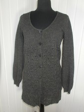 Pull long gilet boutons coeur maille ajourée laine gris MOLLY BRACKEN 38/40