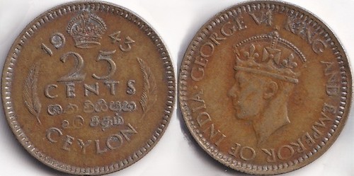 Cents 1943 ceylan ceylon - 25,