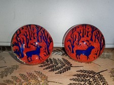 2 Sulfure Polychrome Presse-Papier Verre soufflé Chasse Noël Cerf Dans La Forêt