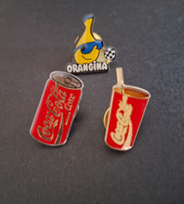 Lot 3 Pin's Publicitaire Orangina Coca Cola bouteille canette verre Années ~90