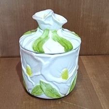 Pot En Barbotine Décor Fleur Aurum Avec Couvercle, Bocal Décoration Vintage