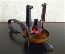 ANCIEN BOUGEOIR A BASCULE RAT DE CAVE FER FORGE CUIVRE OBJET CAVE A VIN XIXe