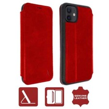 ETUI FOLIO PORTE CARTE EN VERITABLE CUIR ROUGE POUR IPHONE 12 MINI