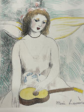 Rare grande gravure signée Marie Laurencin Jeune fille à la guitare 1946