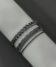 4x Bracelet Noir Homme Femme Lot De Bijoux Chaîne Multi Rang En Acier Inoxydable