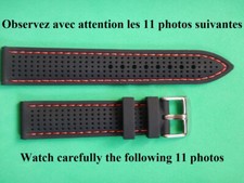 20 mm BRACELET GOMME BOMBÉ TROUS ÉTANCHE RACING NAUTIC RALLYE NOIR COUTURE ROUGE