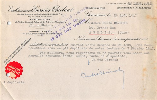 1947 manufacture toiles - manufacture,