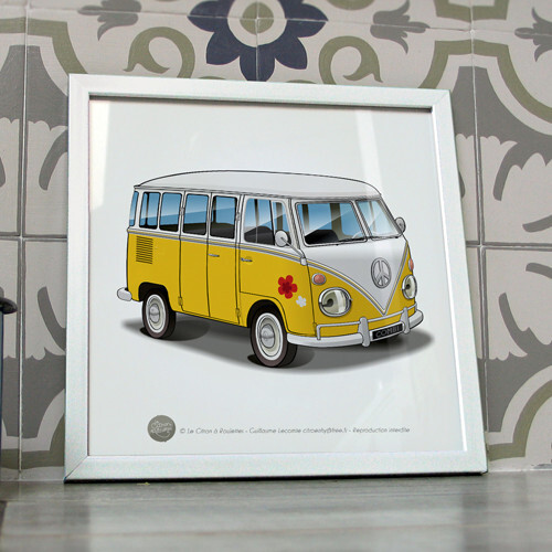 Poster combi jaune van - combi,