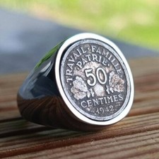 Bague Chevalière Véritable Pièce 50 Centimes Francisque Bazor Pétain Fait Main