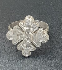 Bague  Touareg Argent Thaler Gravé formes géométrique Ancien Bijou Afrique 6,7gr