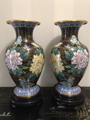 Cloisonne paire vases bronze - paire,