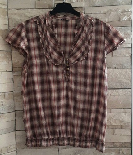 Blouse marron carreaux - blouse, à