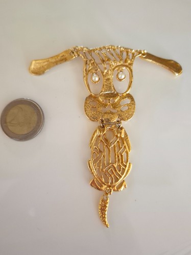 Broche vintage chien doré - broche,