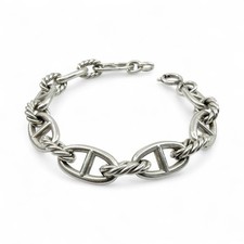 Bracelet Argent Massif 925 Rhodié – Maille Marine & Anneaux Torsadés – 19,5 cm